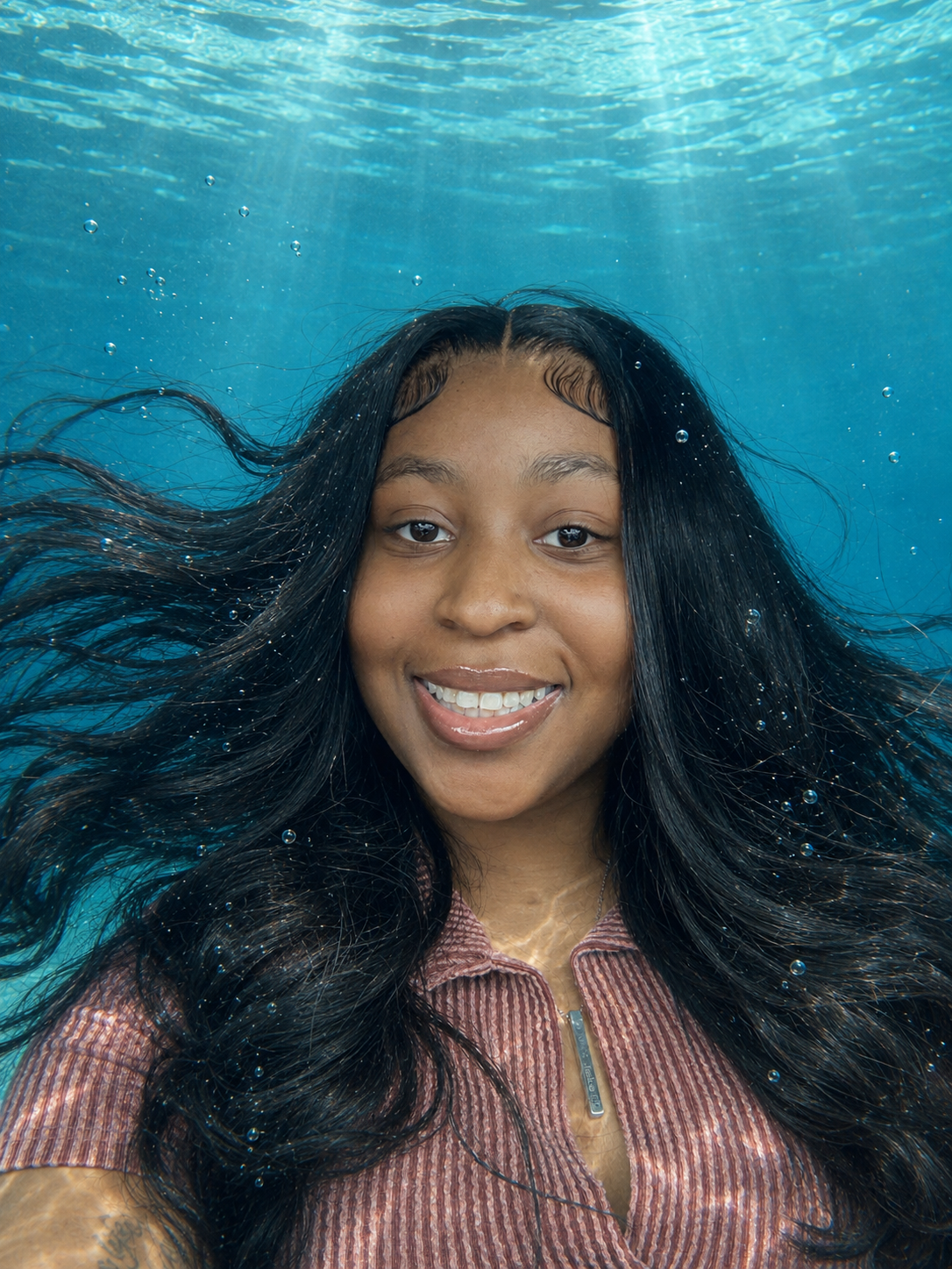 Logan Dorsey, the birthday girl, underwater